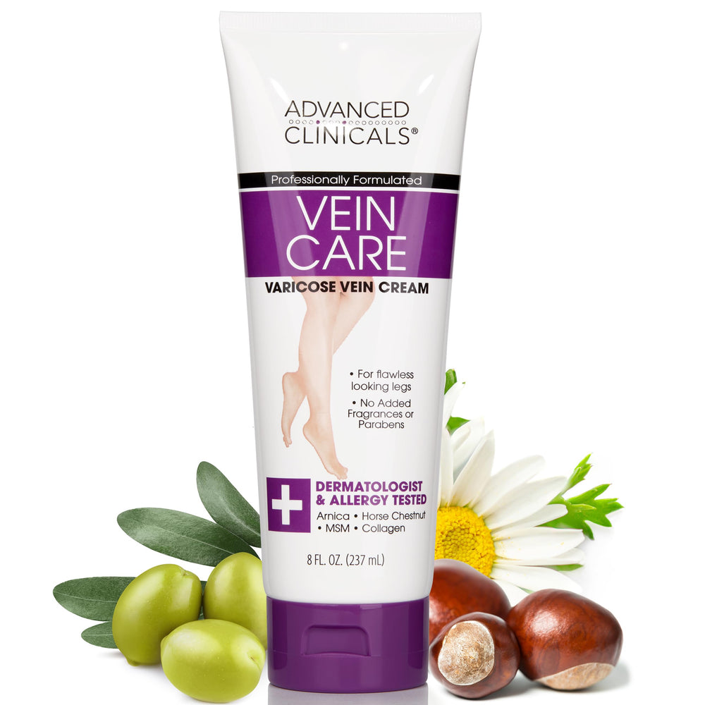 Advanced Clinicals crema para venas varicosas: botella con textura suave para piernas