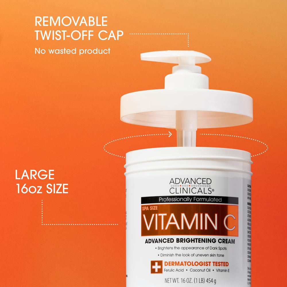 Advanced Clinicals crema vitamina C con ácido ferúlico, textura cremosa que nutre piel seca.
