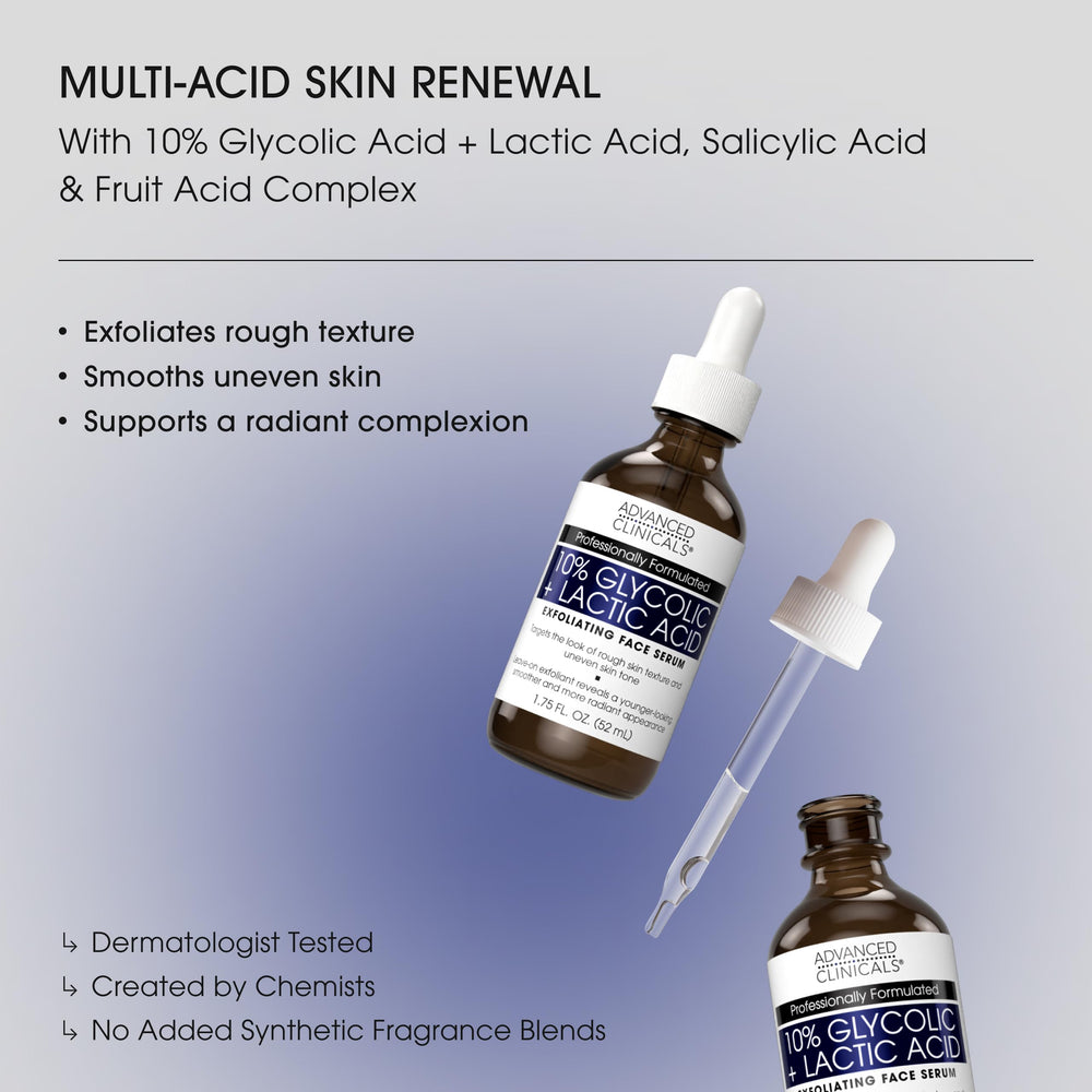 Advanced Clinicals serum exfoliante con acido lactico para textura suave
