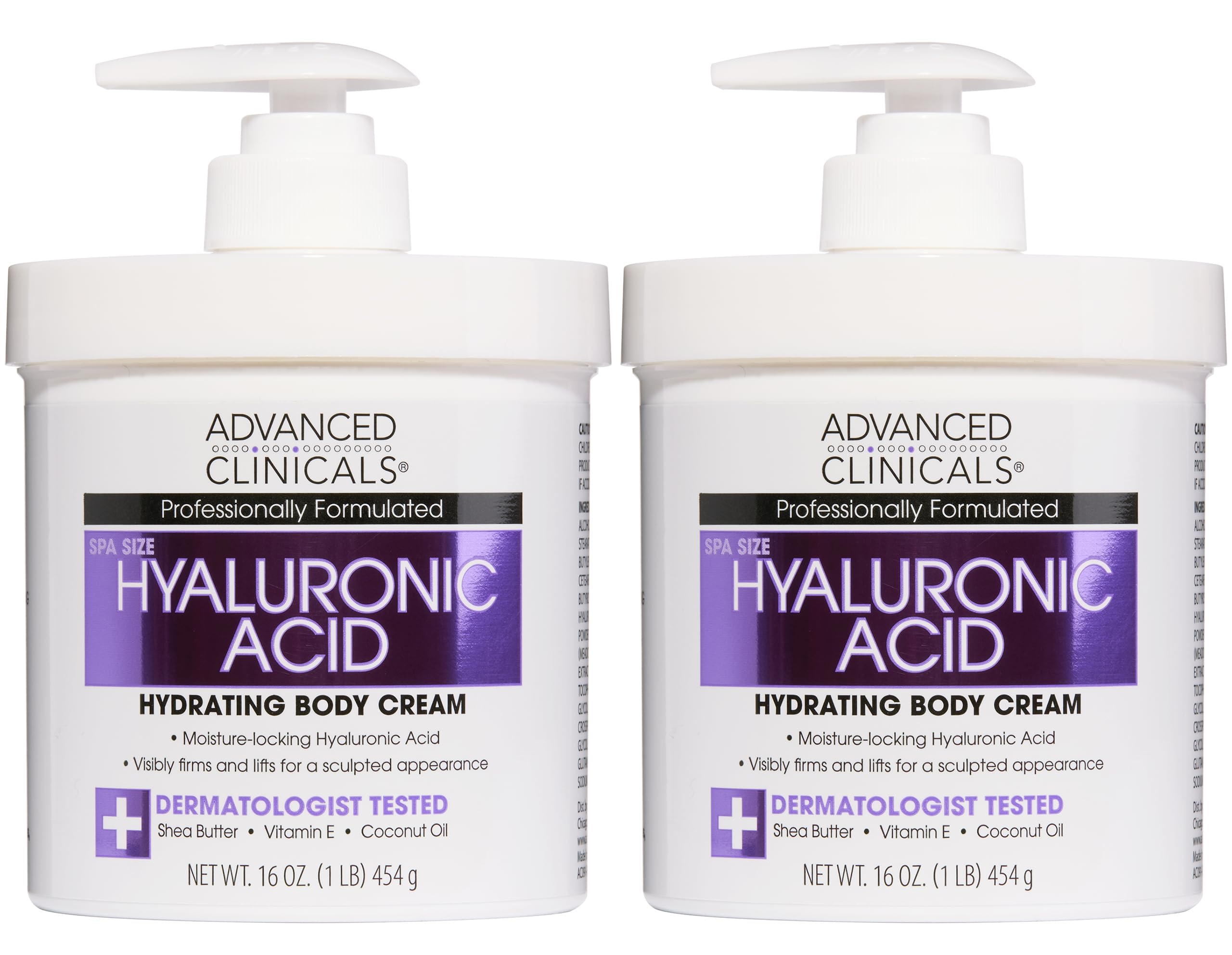 Advanced Clinicals hyaluronic acid moisturizer 2-pack bottle hydrates dry skin