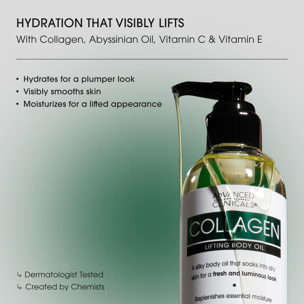 Advanced Clinicals Hydrating Collagen Oil dispenser-cap close-up for easy application.