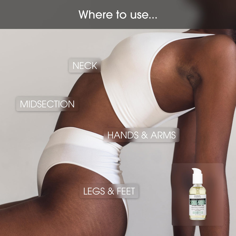 Advanced Clinicals Hydrating Collagen Oil on dry skin provides smoothness.