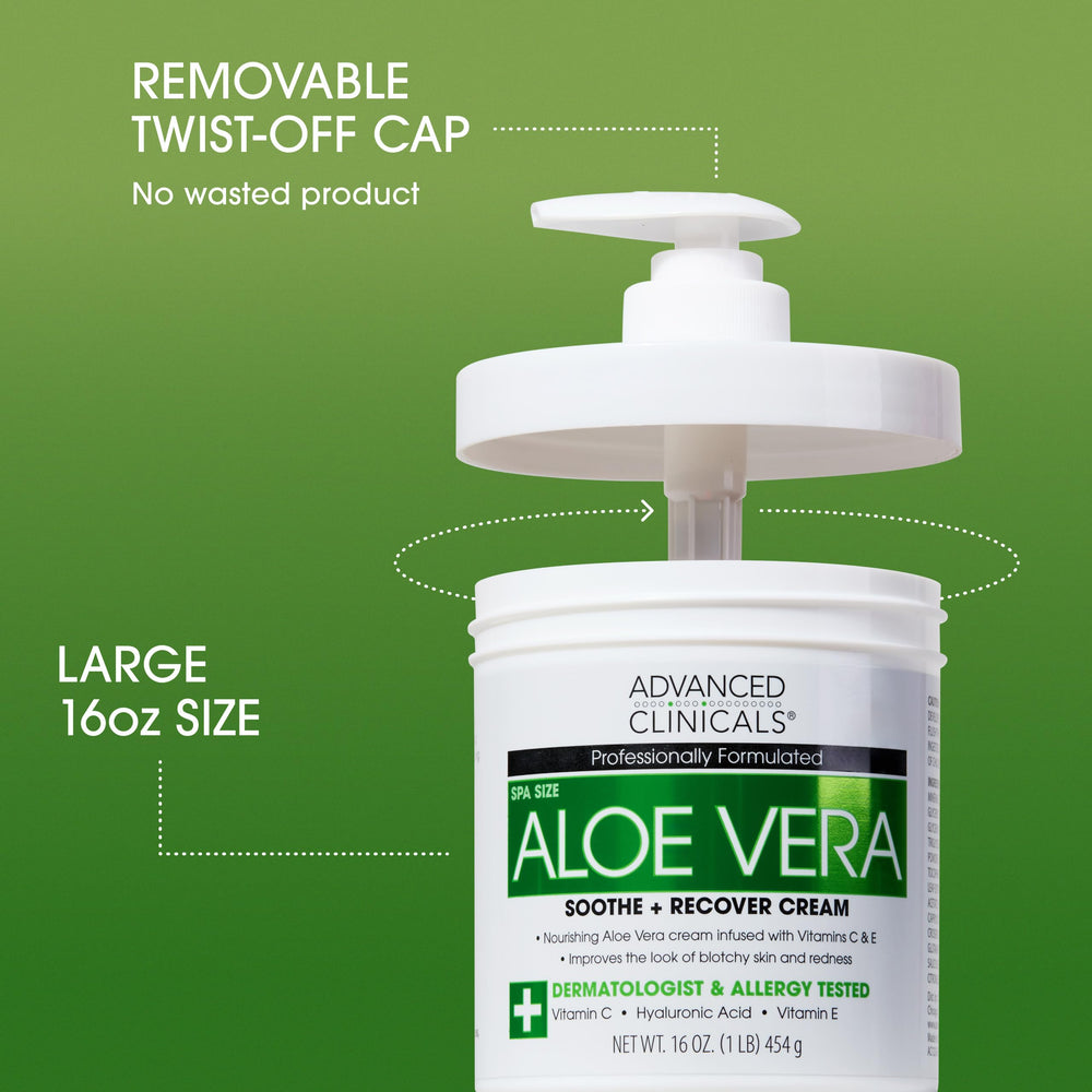 Aplicación de Advanced Clinicals Aloe Vera Loción en la piel con suavidad