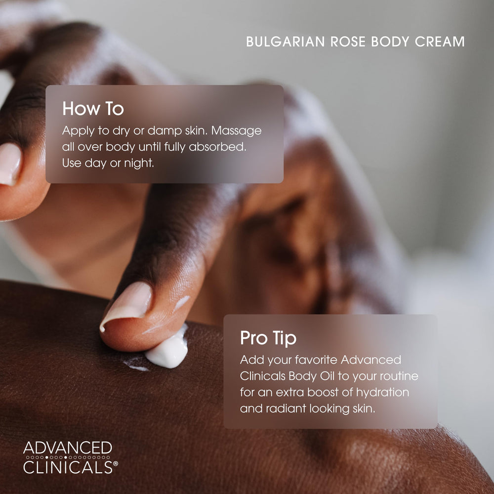 Ingredientes clave: vitamina C y aloe en loción rosa bulgara de Advanced Clinicals