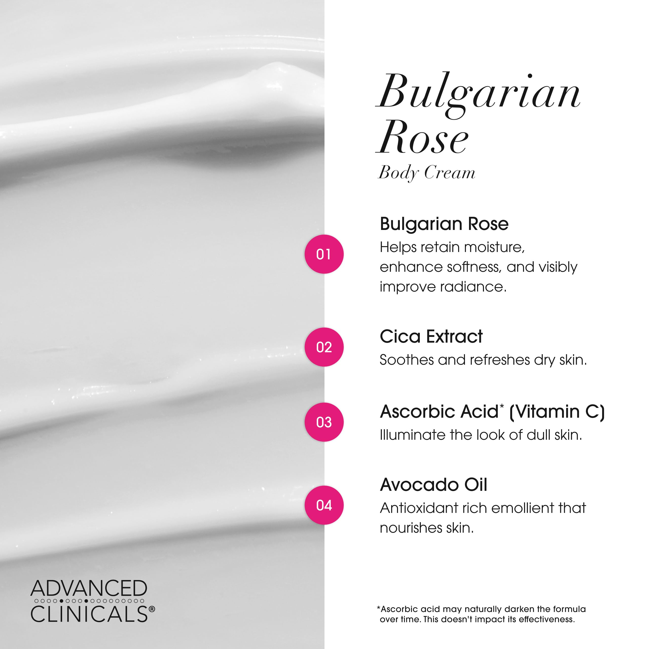 Piel hidratada y radiante tras usar la loción rosa bulgara de Advanced Clinicals