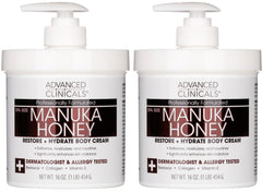 Advanced Clinicals Manuka Honey Body Cream bottle two-pack on display for dry skin care