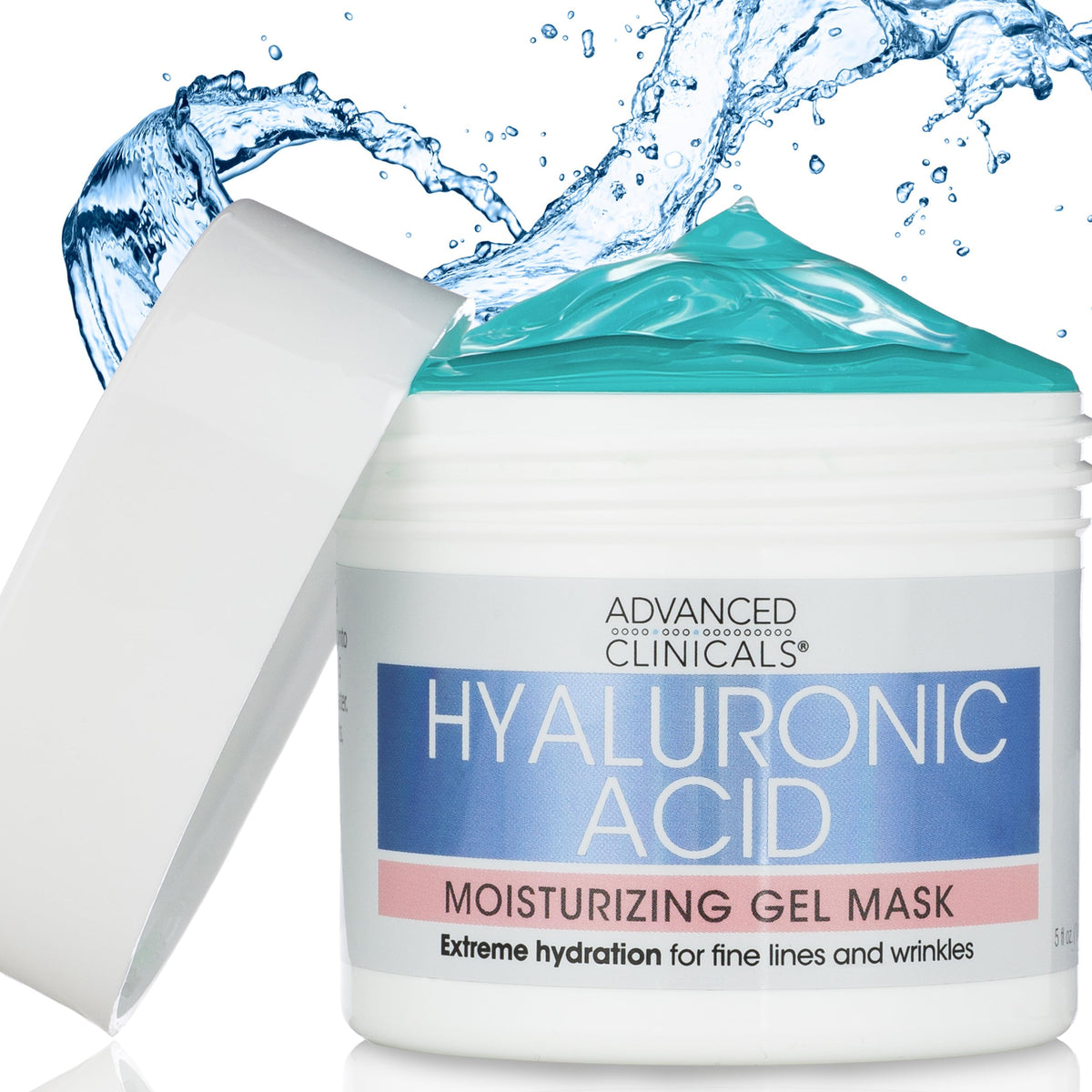Advanced Clinicals Mascarilla Gel Hialurónico textura fresca para hidratación rápida.