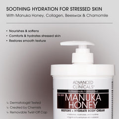 Advanced Clinicals Miel de Manuka crema corporal, textura cremosa, se desliza y deja la piel suave.