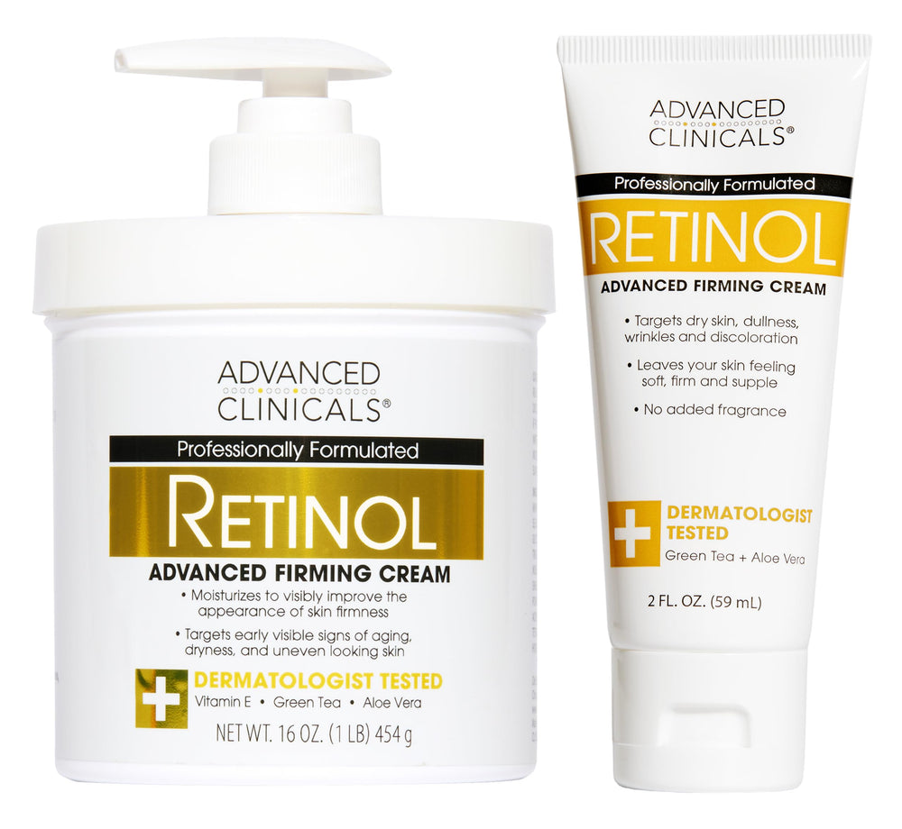 Advanced Clinicals Retinol body cream bottle pump for smooth, hydrated skin.
