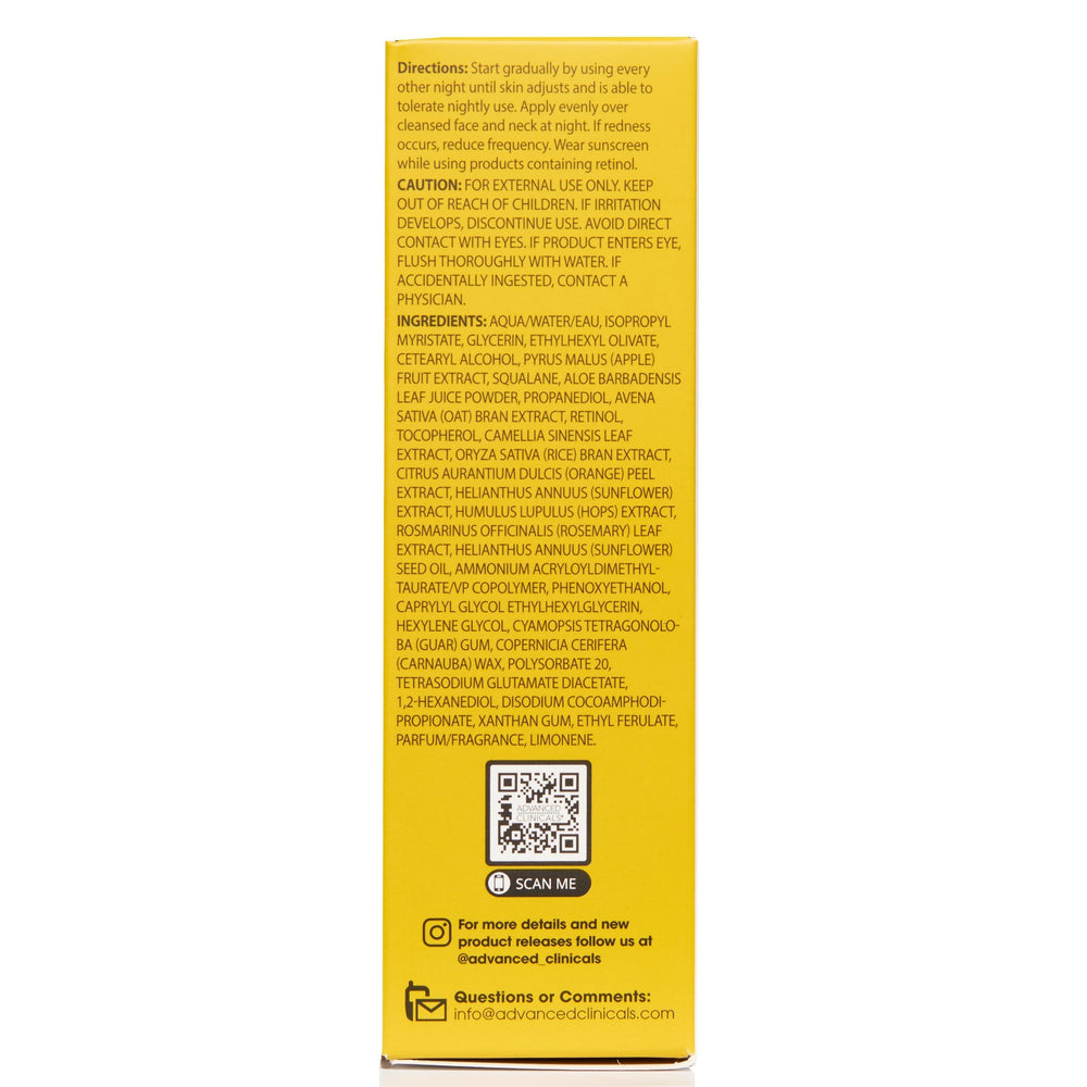 Advanced Clinicals Retinol Serum, fórmula basada en ciencia para cuidado de la piel.