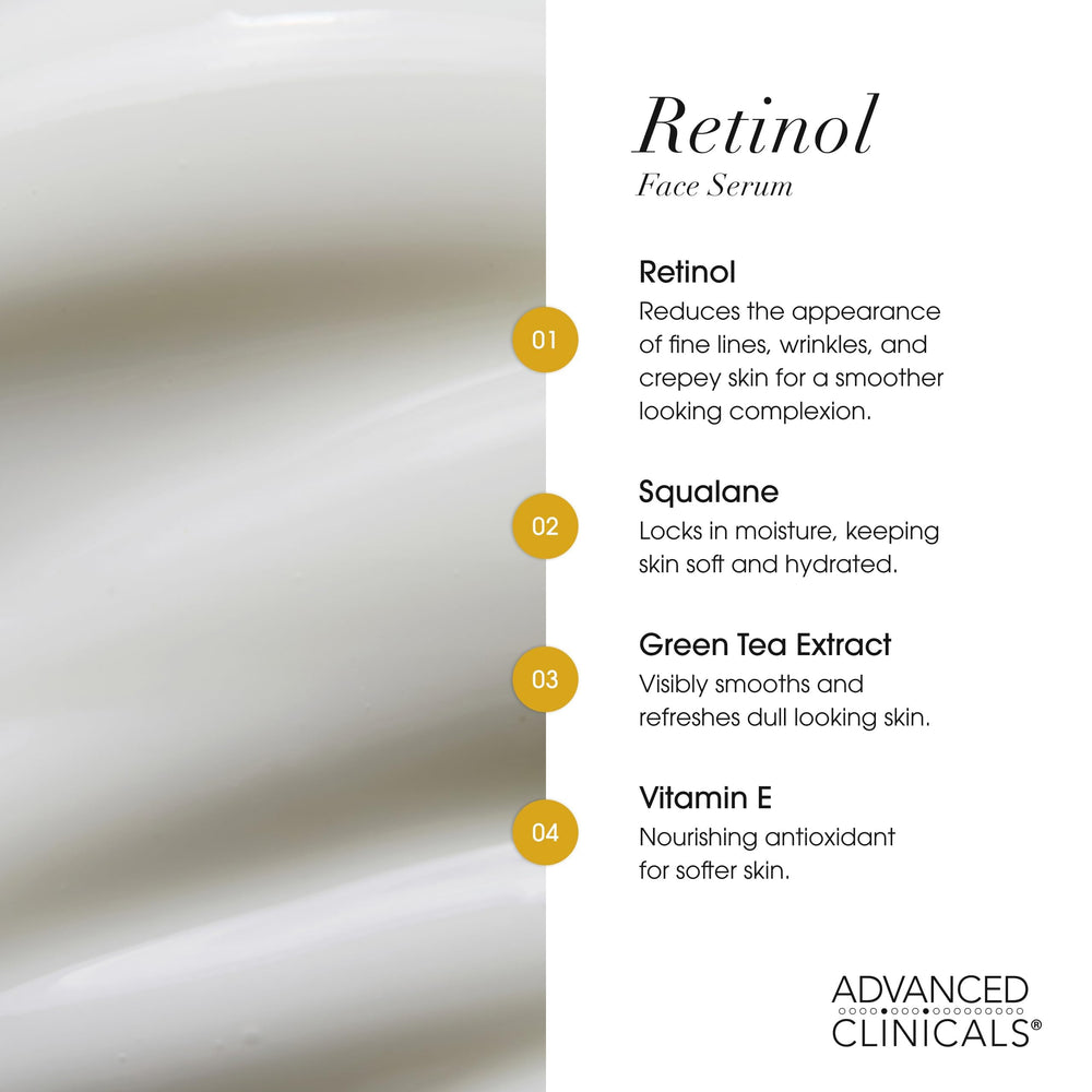 Advanced Clinicals Retinol Serum con té verde y vitamina E, hidratación y tono.