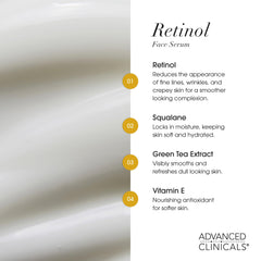 Advanced Clinicals Retinol Serum con té verde y vitamina E, hidratación y tono.