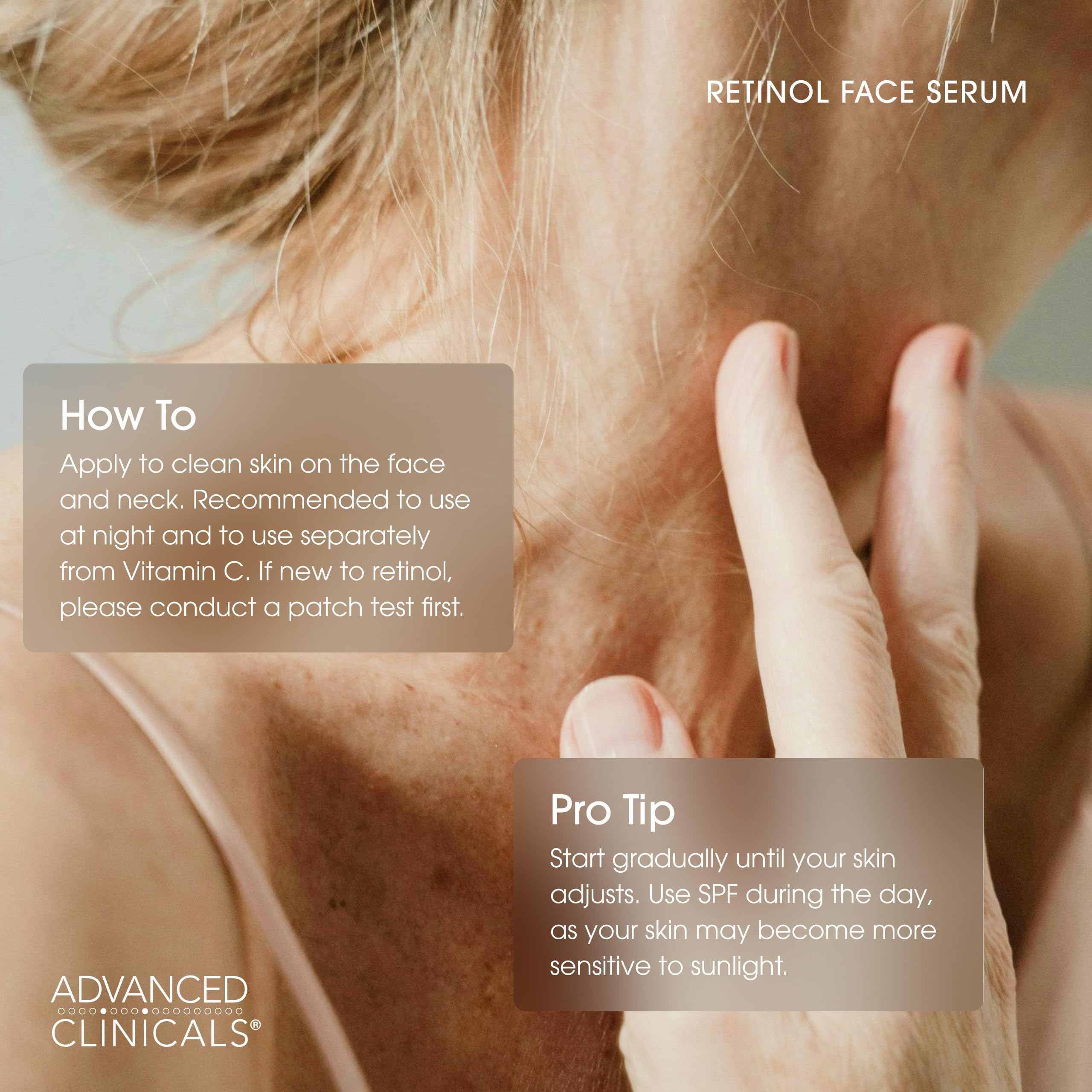Advanced Clinicals Retinol Serum, textura ligera para acabado suave.