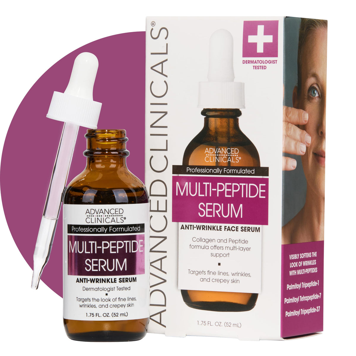 Advanced Clinicals Sérum Multi-Peptidos en frasco de vidrio, hidratación suave para la piel.