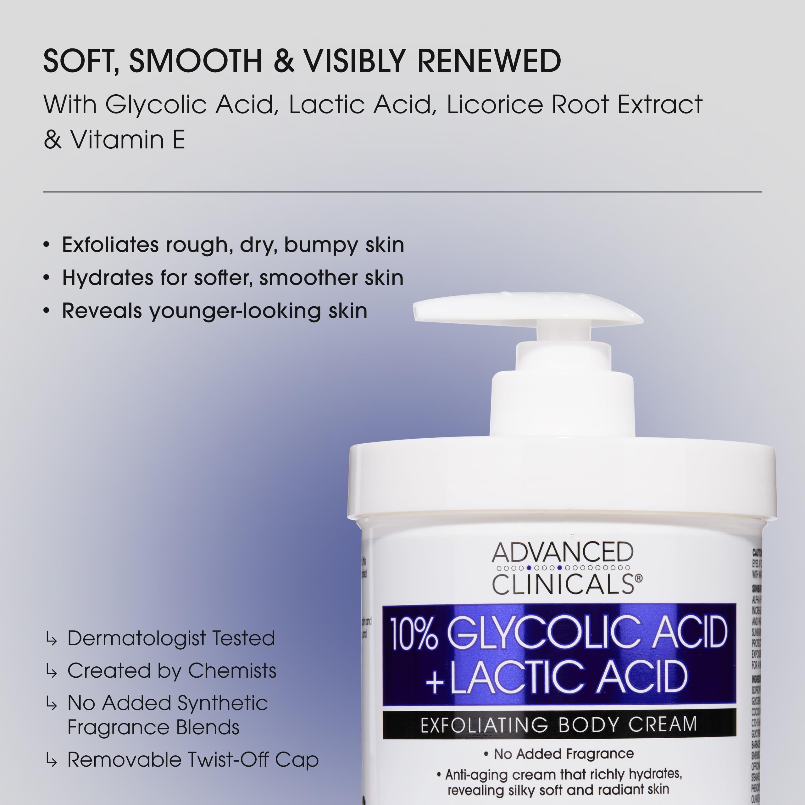 Advanced Clinicals texture closeup highlights smoothing action on rough skin.