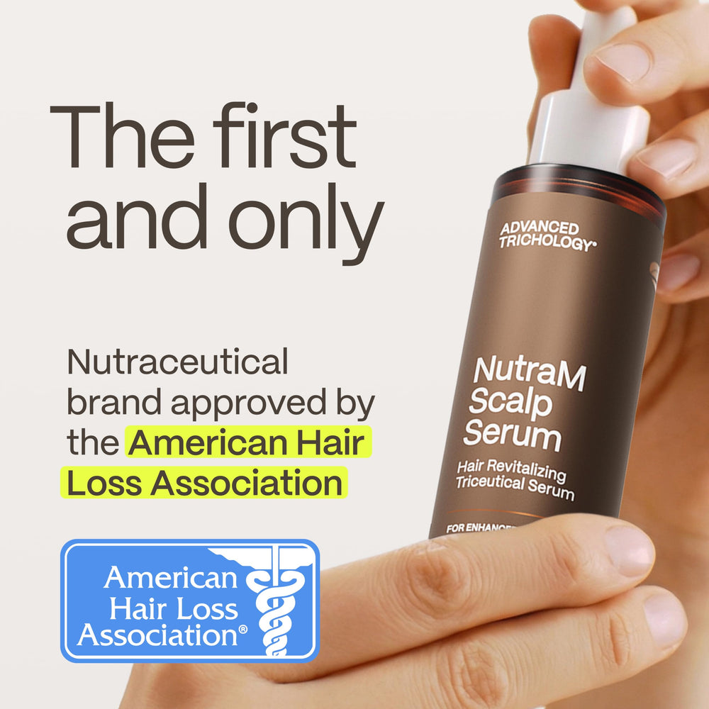 Advanced Trichology NutraM serum dispensing, easy to apply without residue.