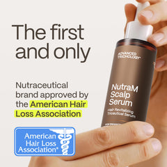 Advanced Trichology NutraM serum dispensing, easy to apply without residue.