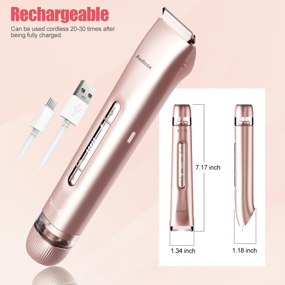 Aedicce Bikini Trimmer cleaning brush included for easy maintenance.