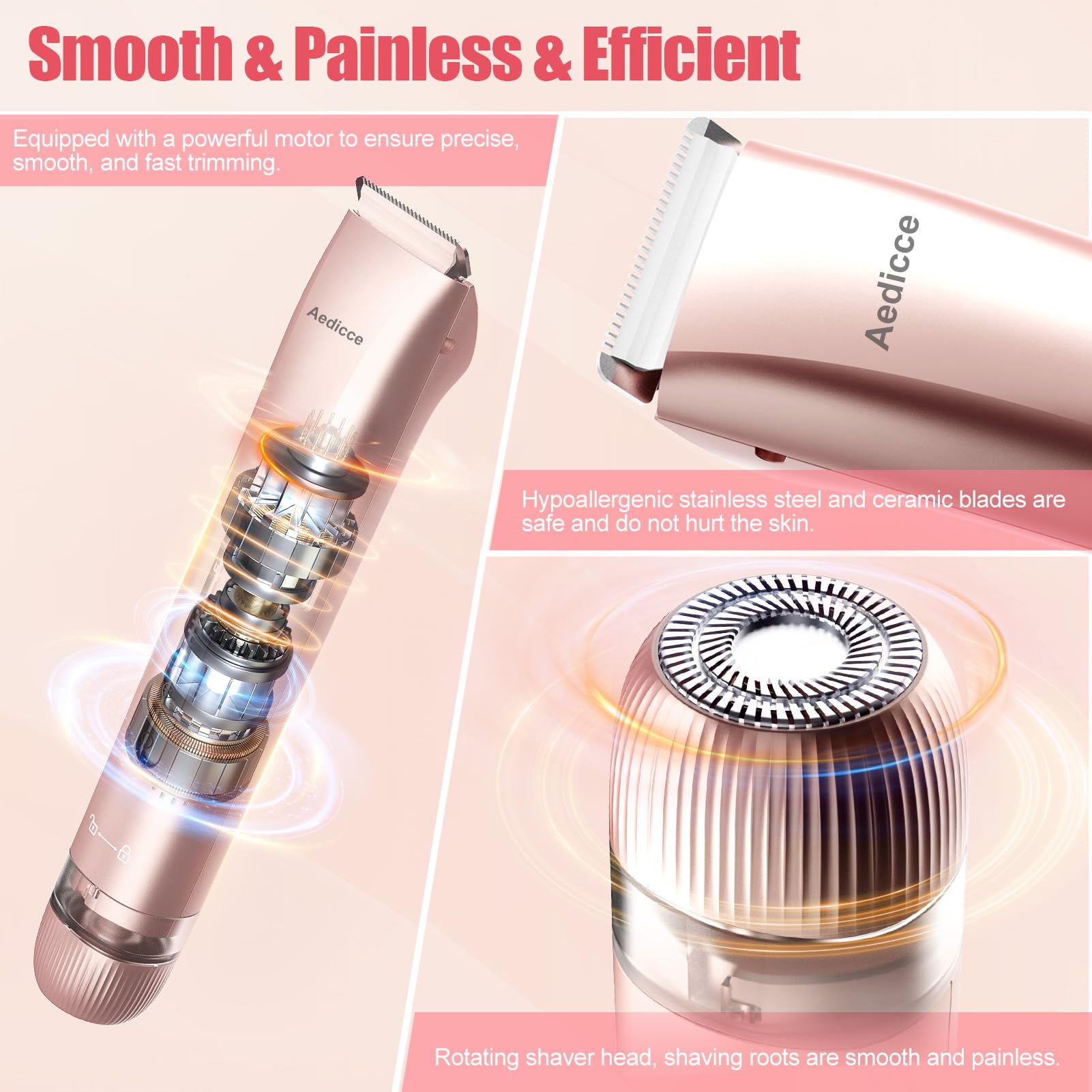 Aedicce Bikini Trimmer USB-C charging cable enables cordless travel use.