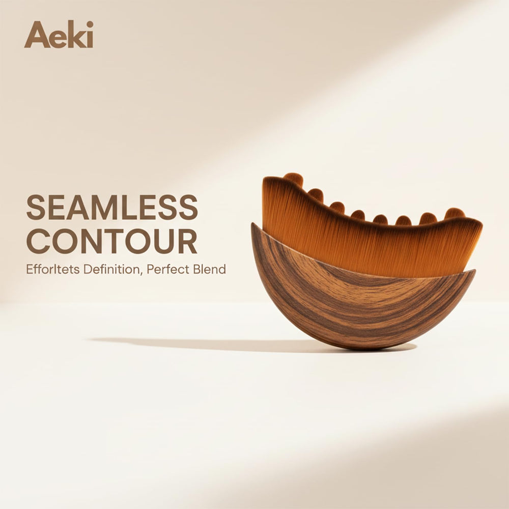 AEKI lymphatic contour face brush demonstrates jawline sculpting with precise strokes.