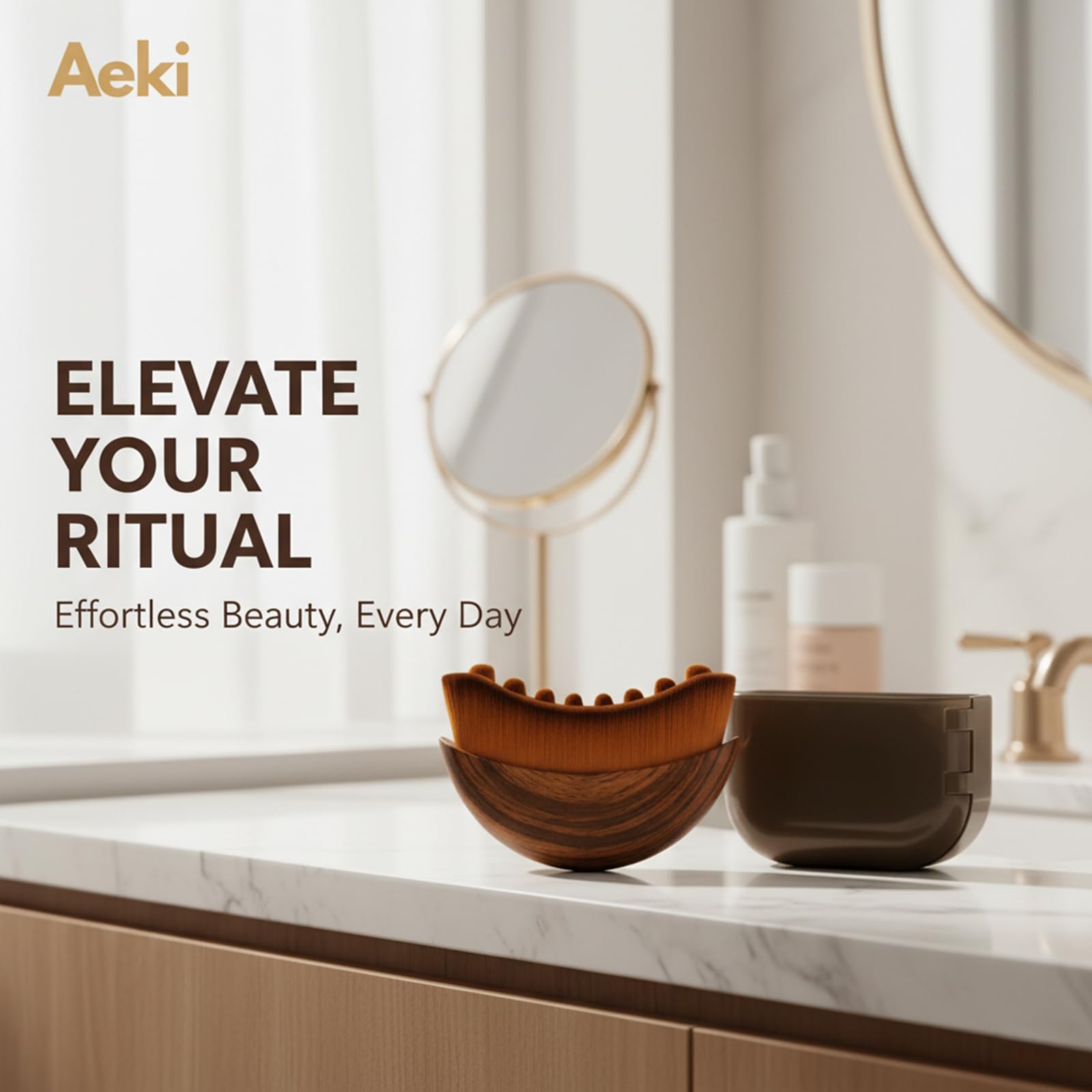 AEKI contour brush close-up shows soft bristles boosting serum absorption.