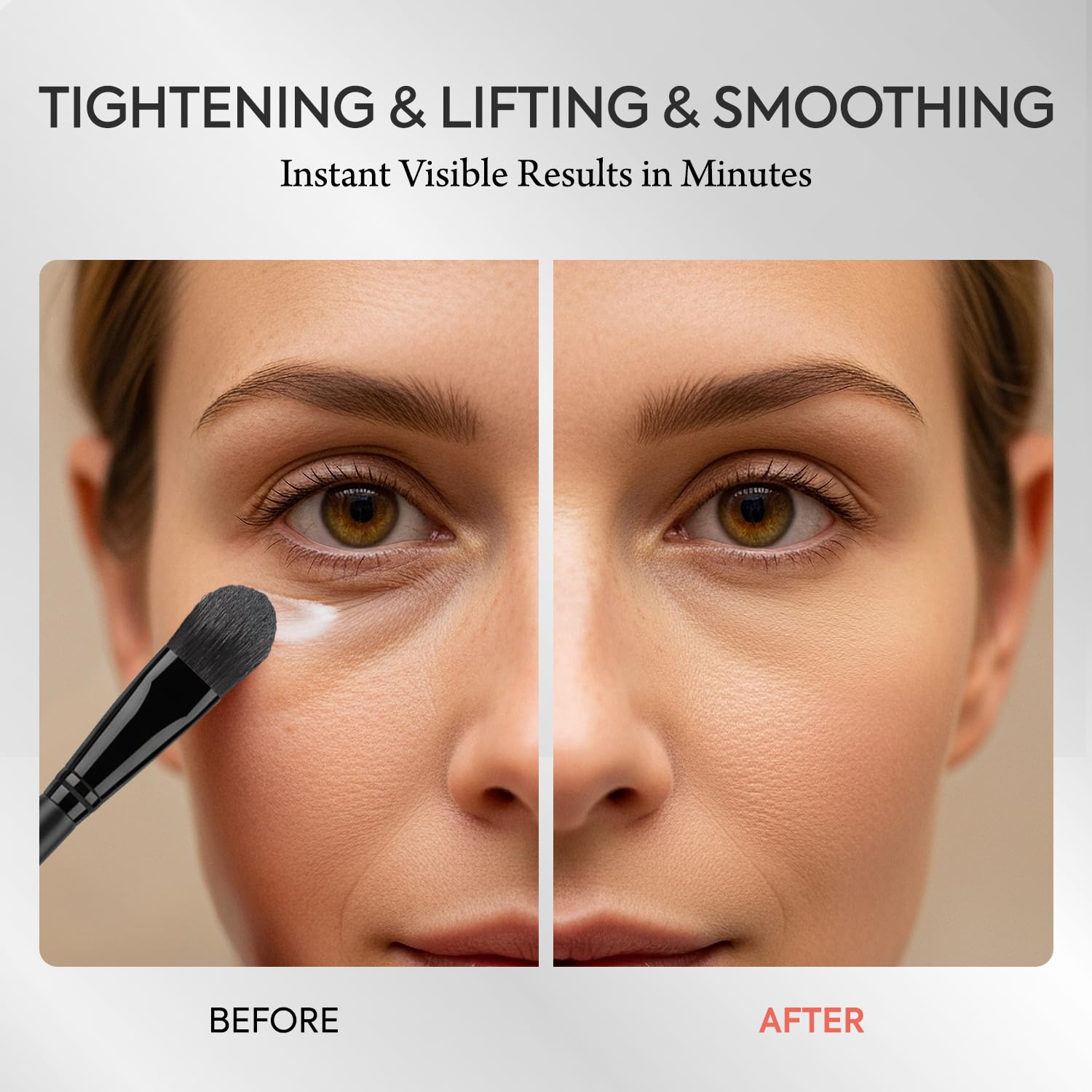 Skin tightening close-up illustrates firmer appearance around the eye area.