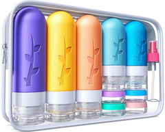 Aeomni 19-pack travel bottles setup for tidy packing and spill-free travel.
