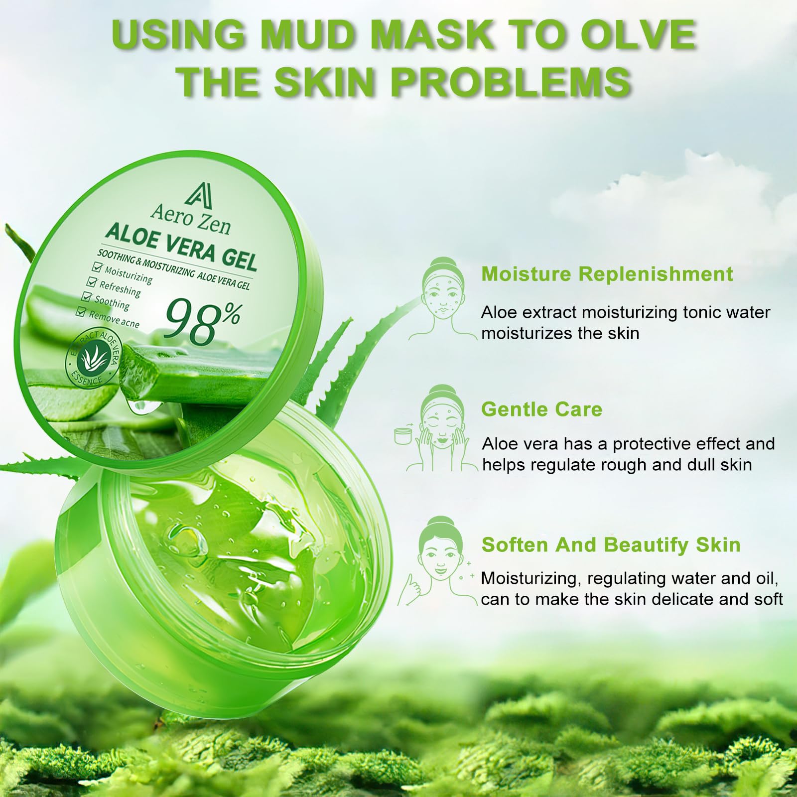 Aero Zen Aloe Gel relieving post-sun discomfort with cooling sensation.