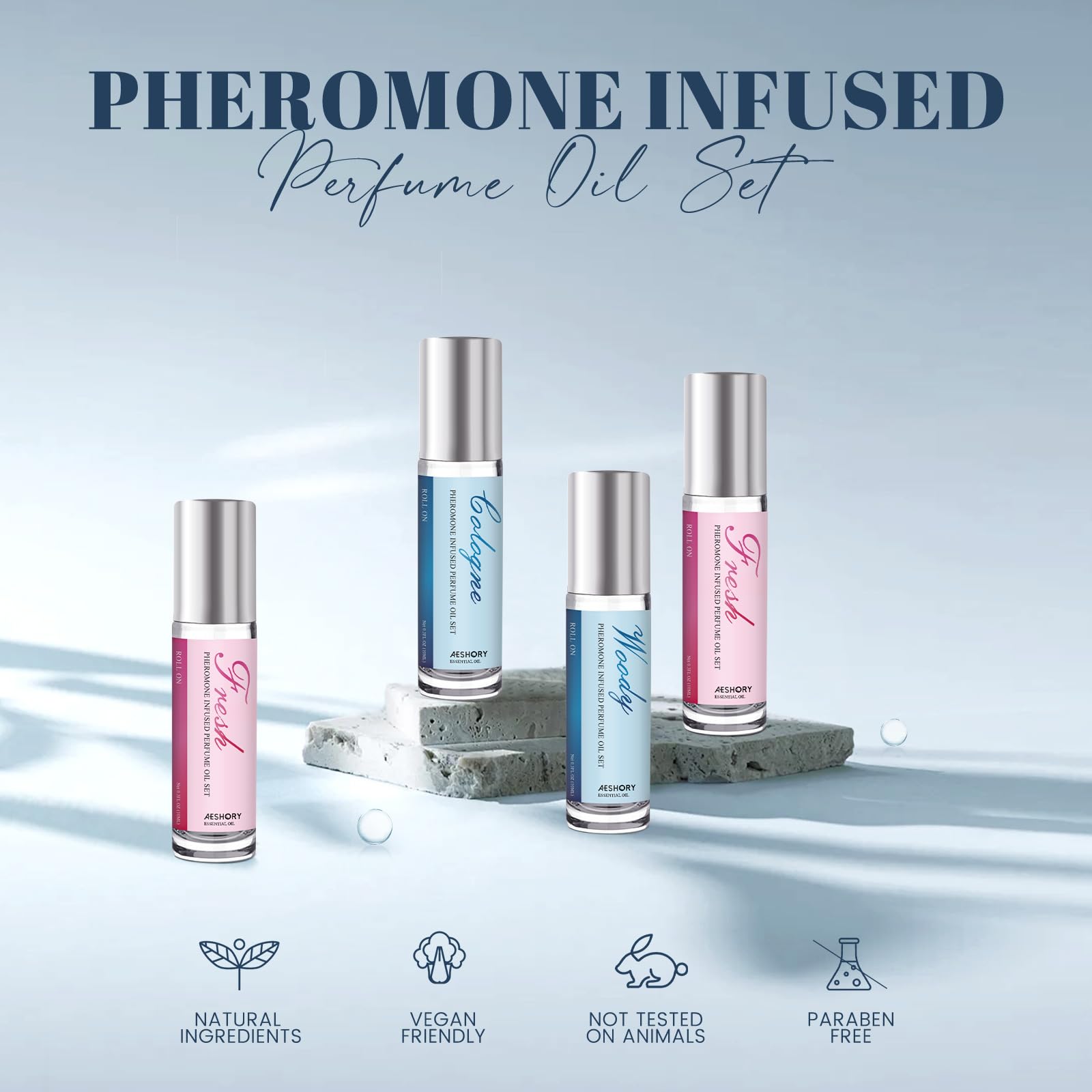 Aeshory pheromone perfume on neck and wrist for a subtle, long-lasting scent.