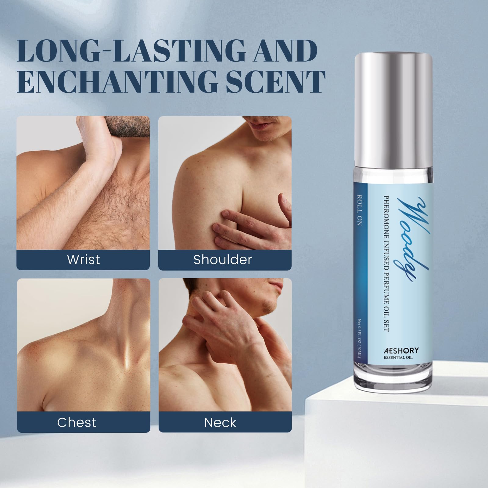 Travel-case view of Aeshory pheromone perfume, showcasing portable roll-on packaging.
