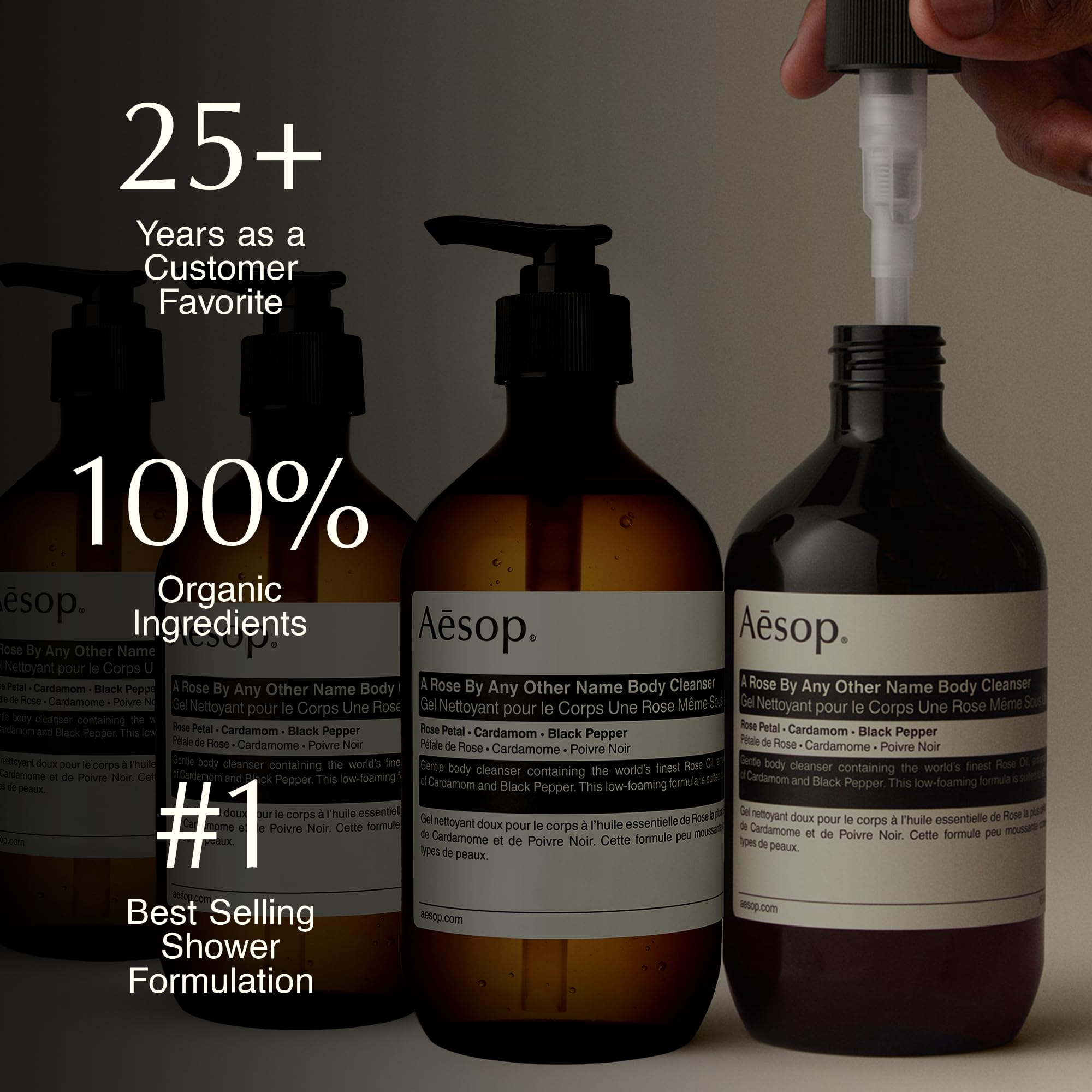Aesop cleanser label highlights vegan and cruelty-free messaging.
