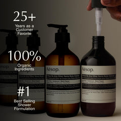 Aesop cleanser label highlights vegan and cruelty-free messaging.