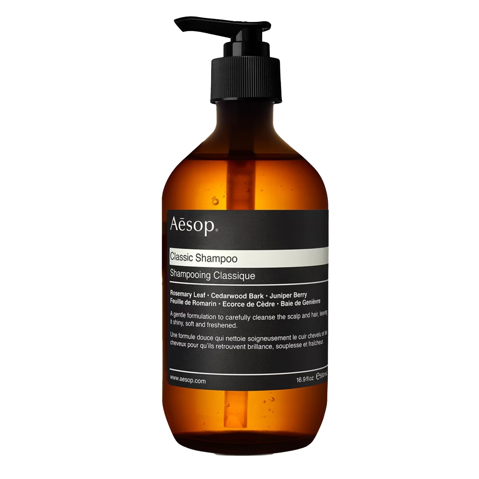 Aesop Classic Shampoo bottle front, showcasing premium design and plant-based cleansing benefits.