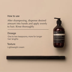 Aesop conditioner pour application shows smoothing action for fine or coloured hair.