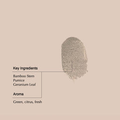 Aesop Geranium Leaf Exfoliating Body Scrub application steps shows hands massaging damp skin