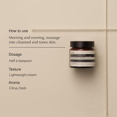 Aesop Mandarin Facial Hydrating Cream pump-dispense image, easy morning application.