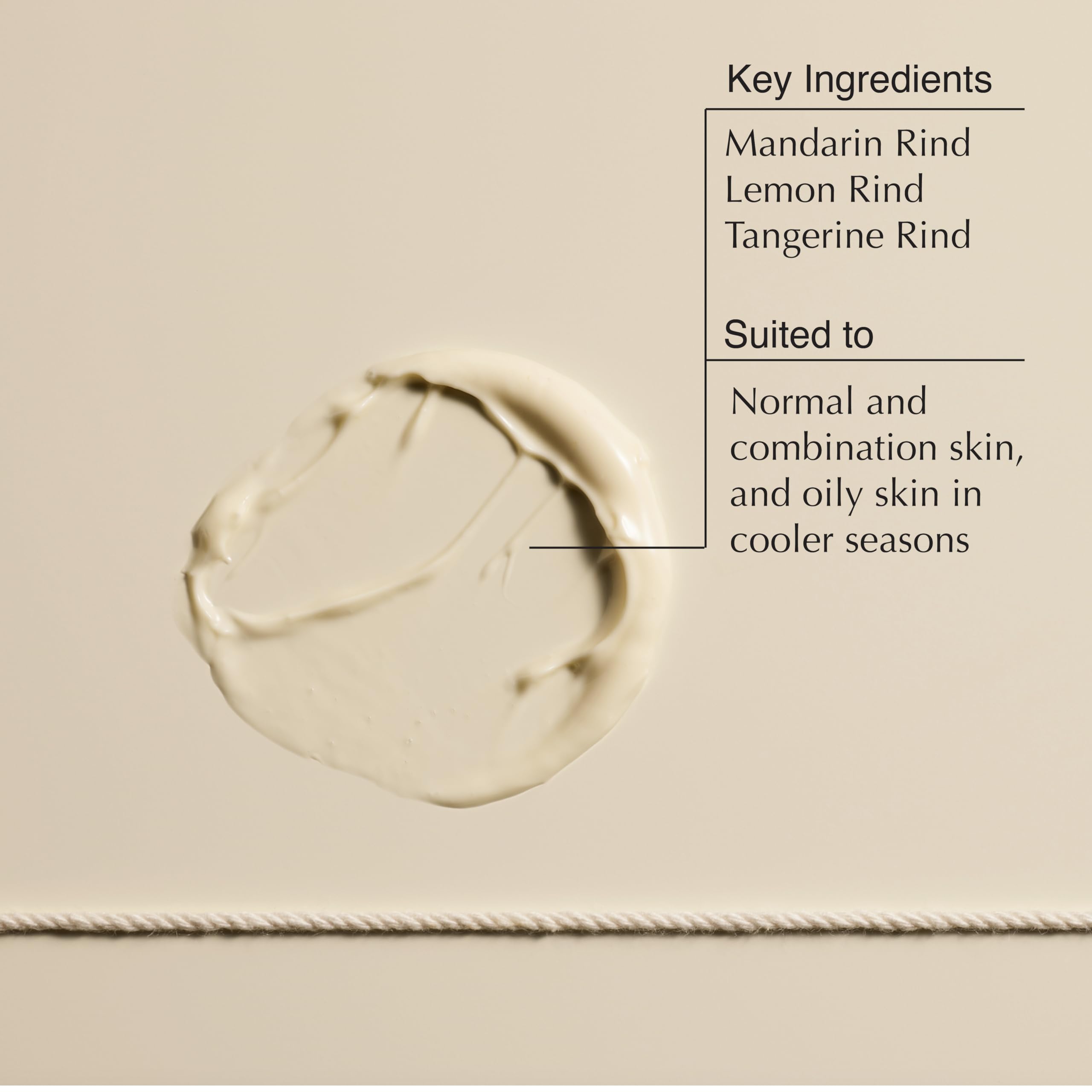 Aesop Mandarin Facial Hydrating Cream texture swatch, light finish for normal and combination skin.