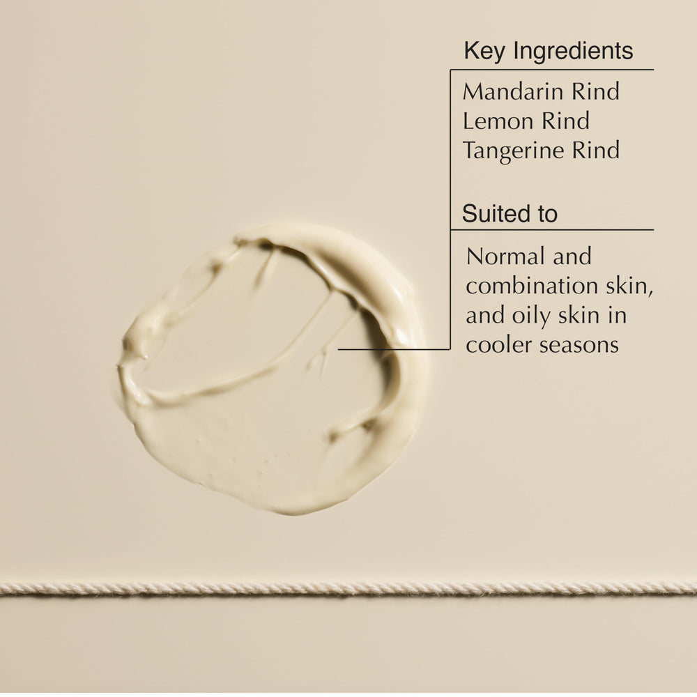 Aesop Mandarin Facial Hydrating Cream texture swatch, light finish for normal and combination skin.