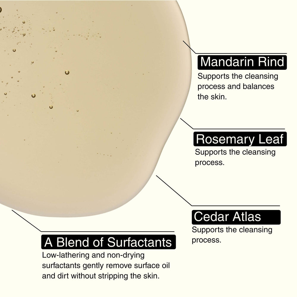 Aesop Resurrection cedar atlas ingredient close-up reveals natural base for gentle cleansing.