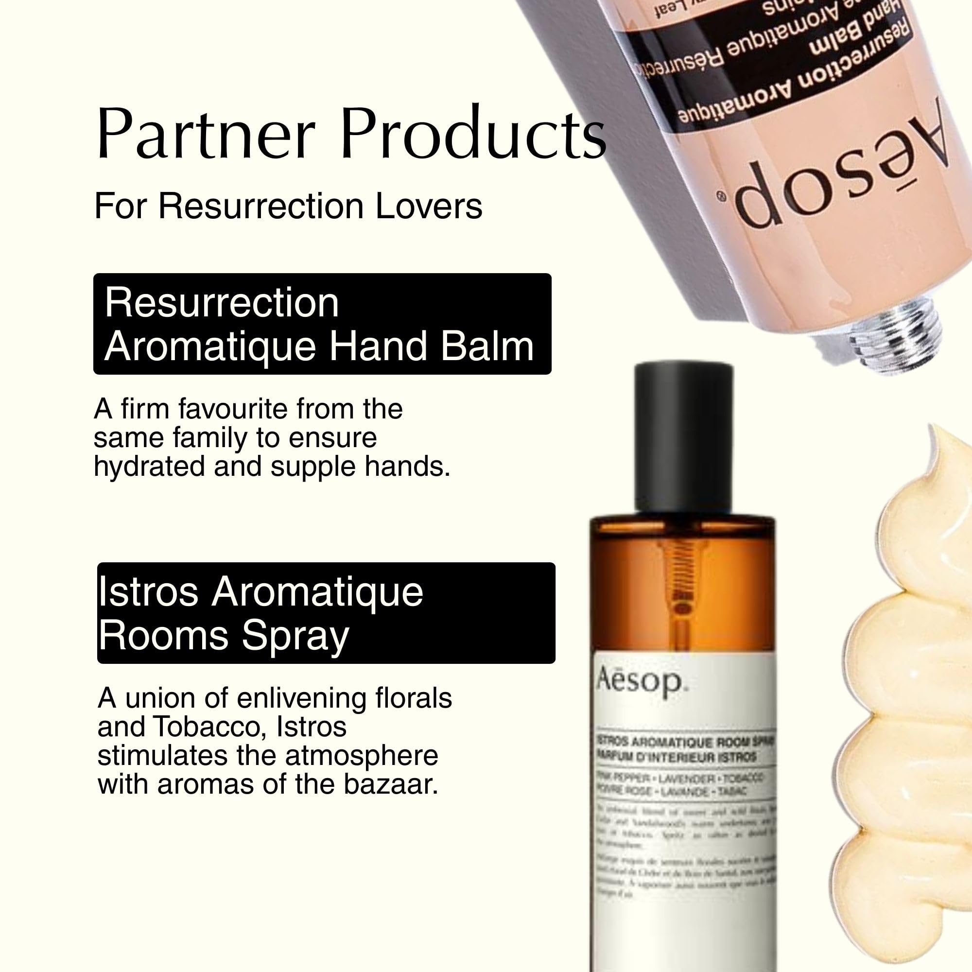Aesop Resurrection cruelty-free badge on packaging communicates responsible beauty choice.