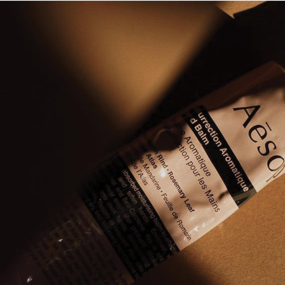 Aesop Resurrection Hand Balm ingredients include mandarin rind, rosemary leaf, cedar atlas.