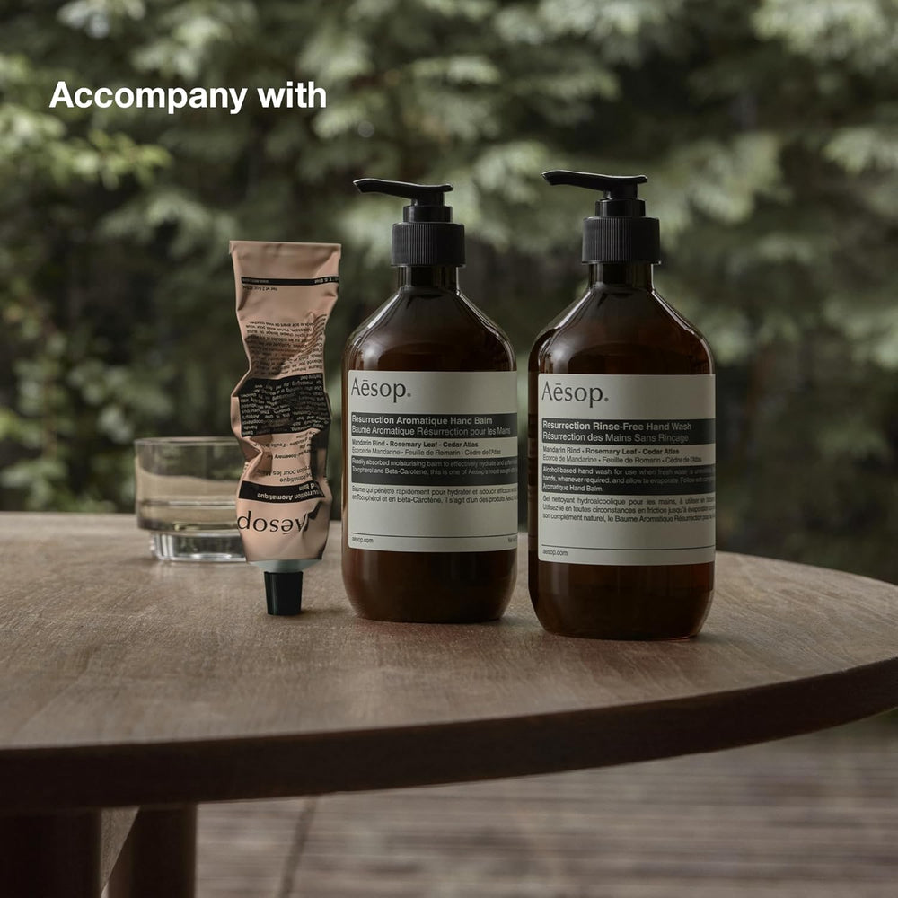Aesop Resurrection Hand Balm travel-size tube ready for on-the-go care.