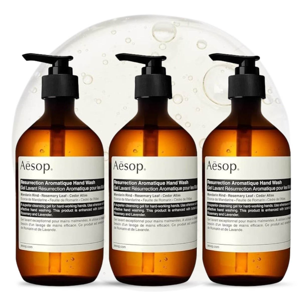 Aesop Resurrection Nourishing Hand Wash bottle demonstrates a gentle, hydrating cleanser for everyday hands.