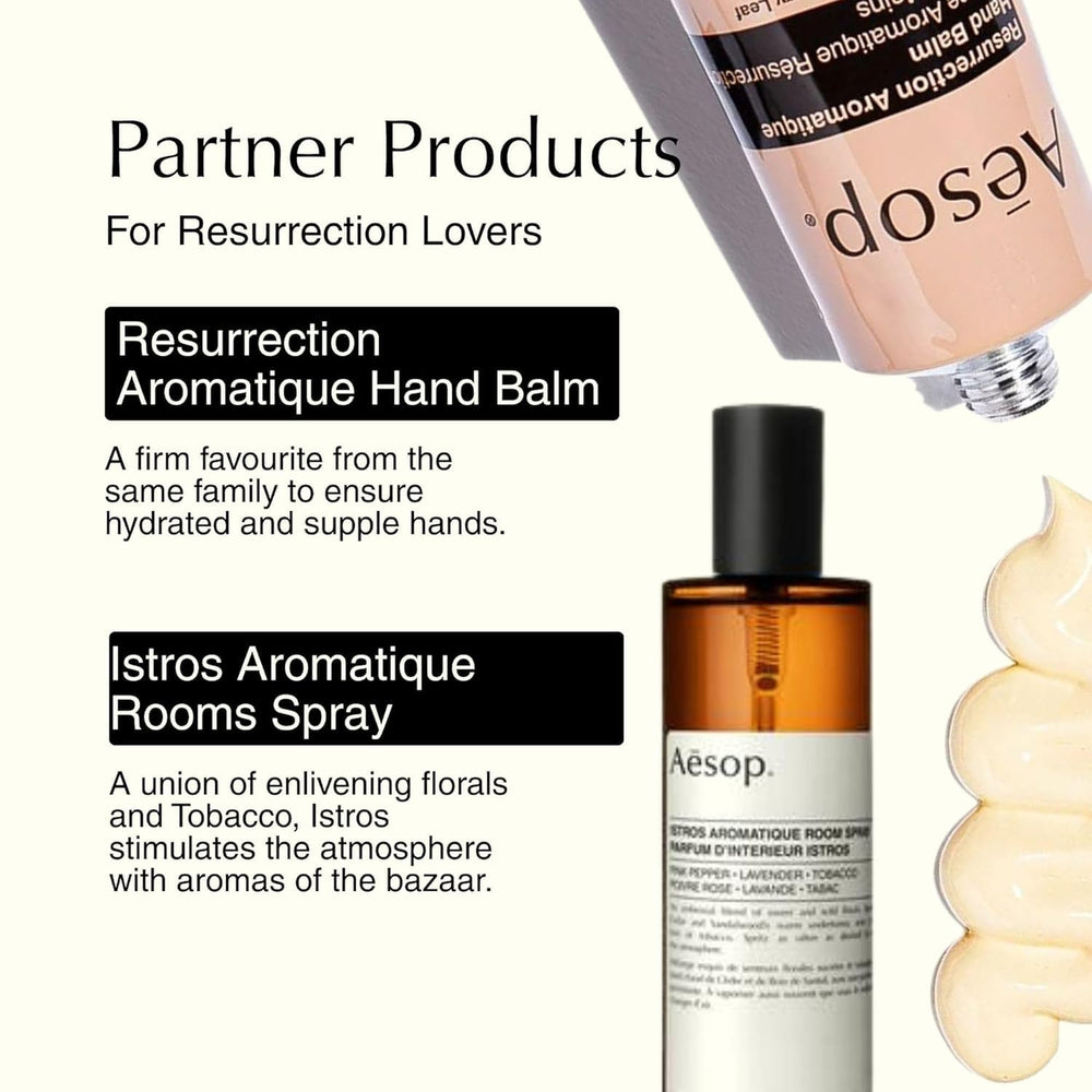 Aesop Resurrection Nourishing Hand Wash cedar atlas extract appears on bottle label.