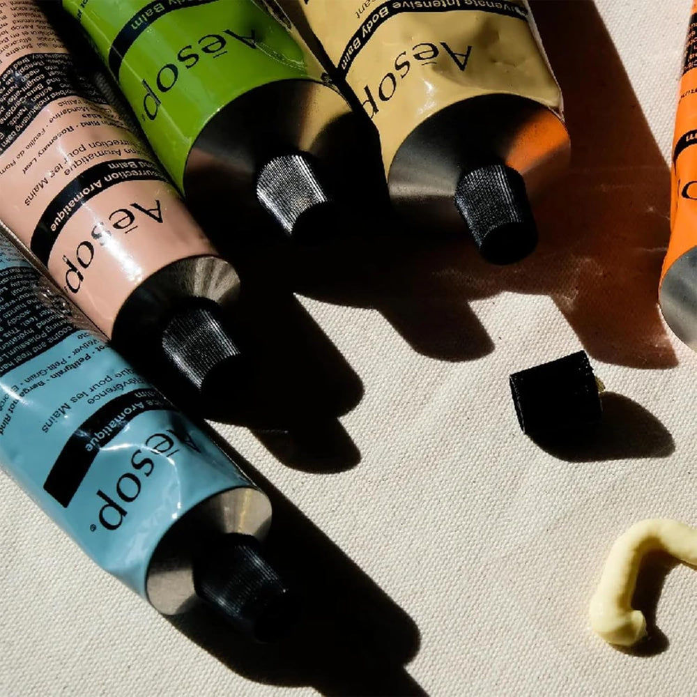 Recycled aluminum tube packaging for Aesop Reverence Hand Balm