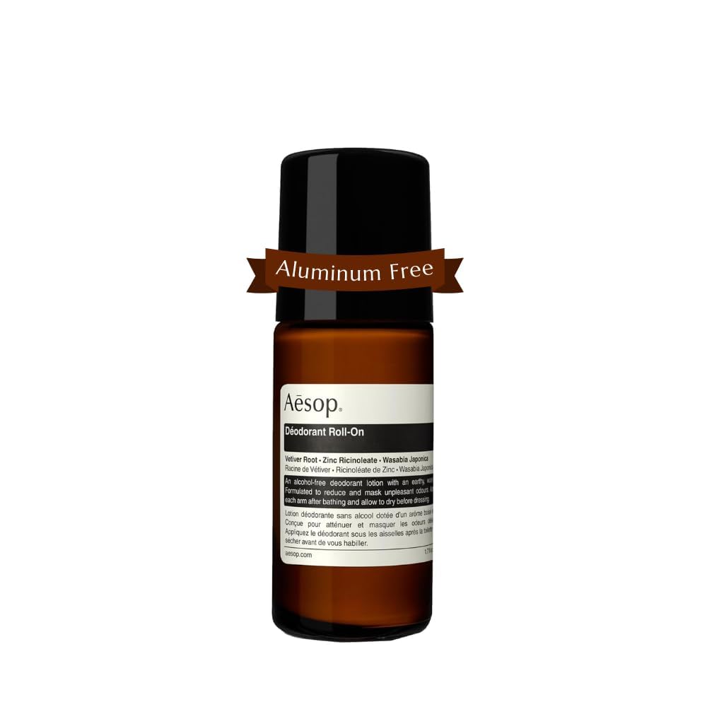 Aesop Roll-On Deodorant bottle showing 50 mL size and sleek design for daily use