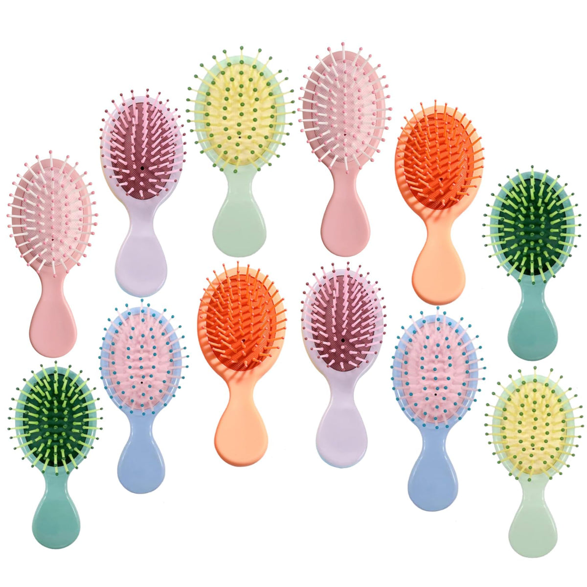 AESPAKO 12-pack mini hair brushes in six colors for versatile styling on the go.