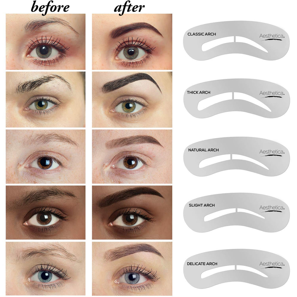 Aesthetica Brow Contour Kit stencils help map precise arches for quick everyday shaping