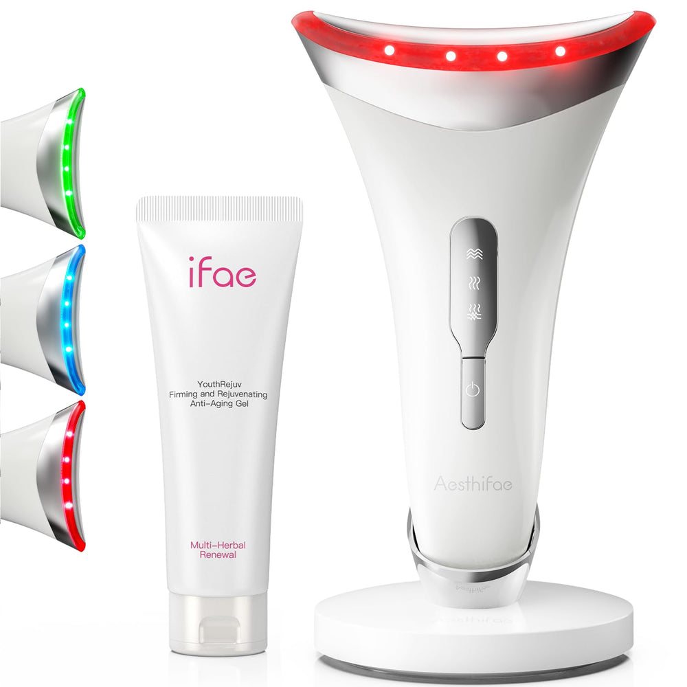 Aesthifae red light therapy for face and neck enhances glow and contour.