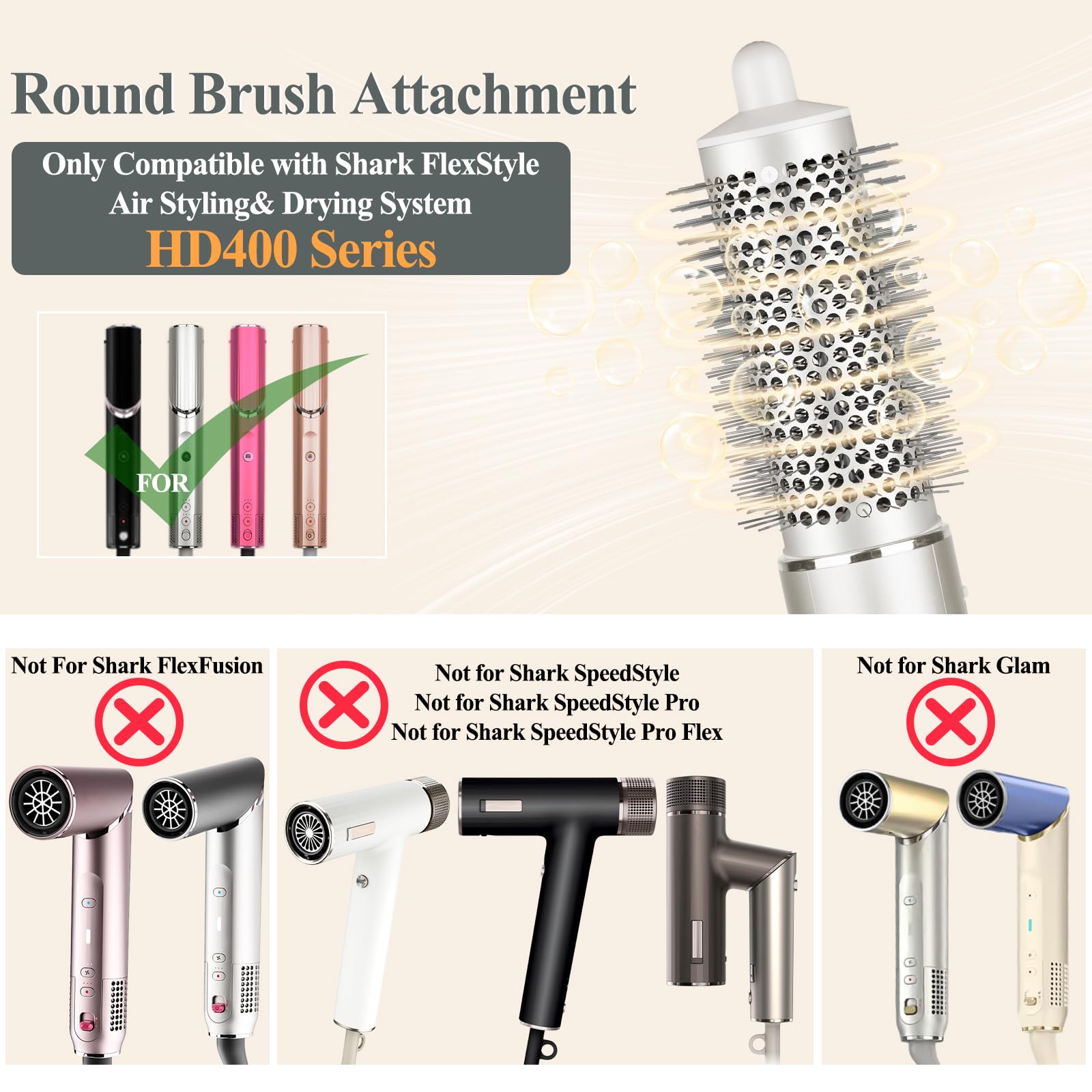 AFDD Round Brush Attachment volumizes hair while drying for fuller, bouncier styles.